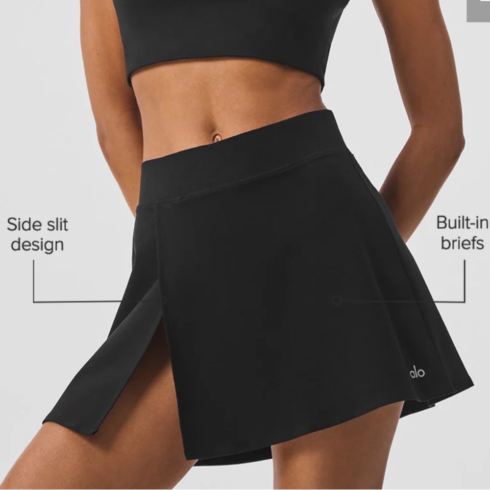 Alo Black Alosoft Backspin Tennis Skirt Size Large - Picture 3 of 9